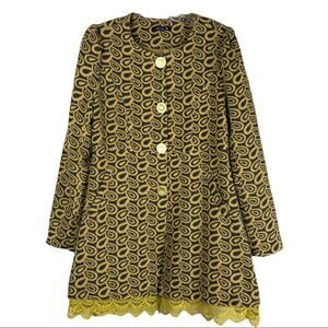Adorn yellow grey mod retro lace A-line midi cottagecore jacket small